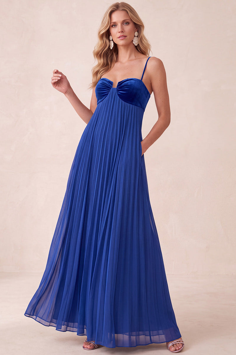 Laden Sie das Bild in den Galerie-Viewer, Kaffee A-Line Sweetheart Plissiertes Maxikleid mit Taschen