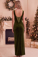Laden Sie das Bild in den Galerie-Viewer, Burgunderrotes Samt Scheiden Bateau-Hals Spitzen Langes Weihnachtsfeier Kleid und Schlitz