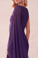 Laden Sie das Bild in den Galerie-Viewer, Kaffee Scheide Chiffon Ein schulter Langes Hochzeitsgastkleid mit Umhang