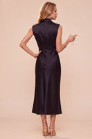 Laden Sie das Bild in den Galerie-Viewer, Kaffee Sheath Cowl-Hals ärmelloses Midi-Kleid mit Spitze