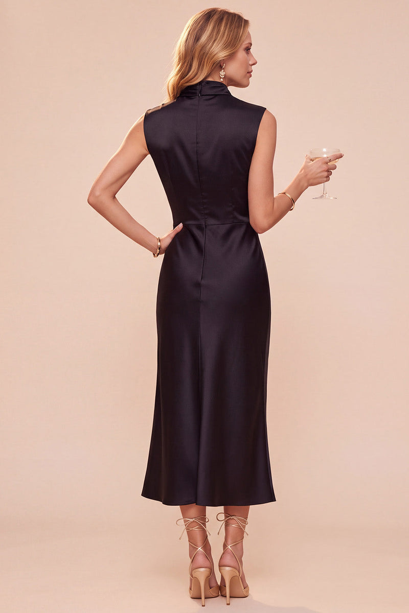 Laden Sie das Bild in den Galerie-Viewer, Kaffee Sheath Cowl-Hals ärmelloses Midi-Kleid mit Spitze