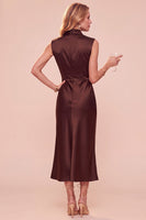 Laden Sie das Bild in den Galerie-Viewer, Kaffee Sheath Cowl-Hals ärmelloses Midi-Kleid mit Spitze