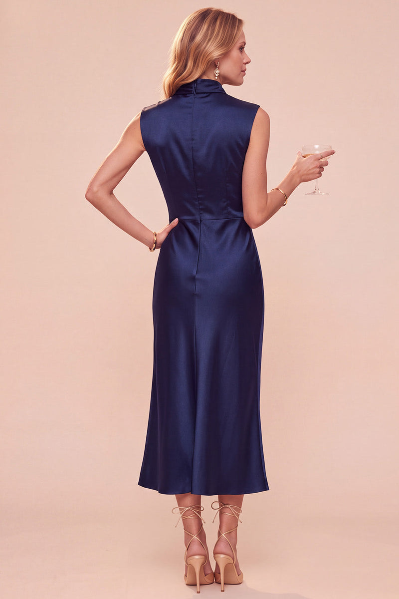 Laden Sie das Bild in den Galerie-Viewer, Kaffee Sheath Cowl-Hals ärmelloses Midi-Kleid mit Spitze