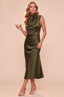 Laden Sie das Bild in den Galerie-Viewer, Kaffee Sheath Cowl-Hals ärmelloses Midi-Kleid mit Spitze