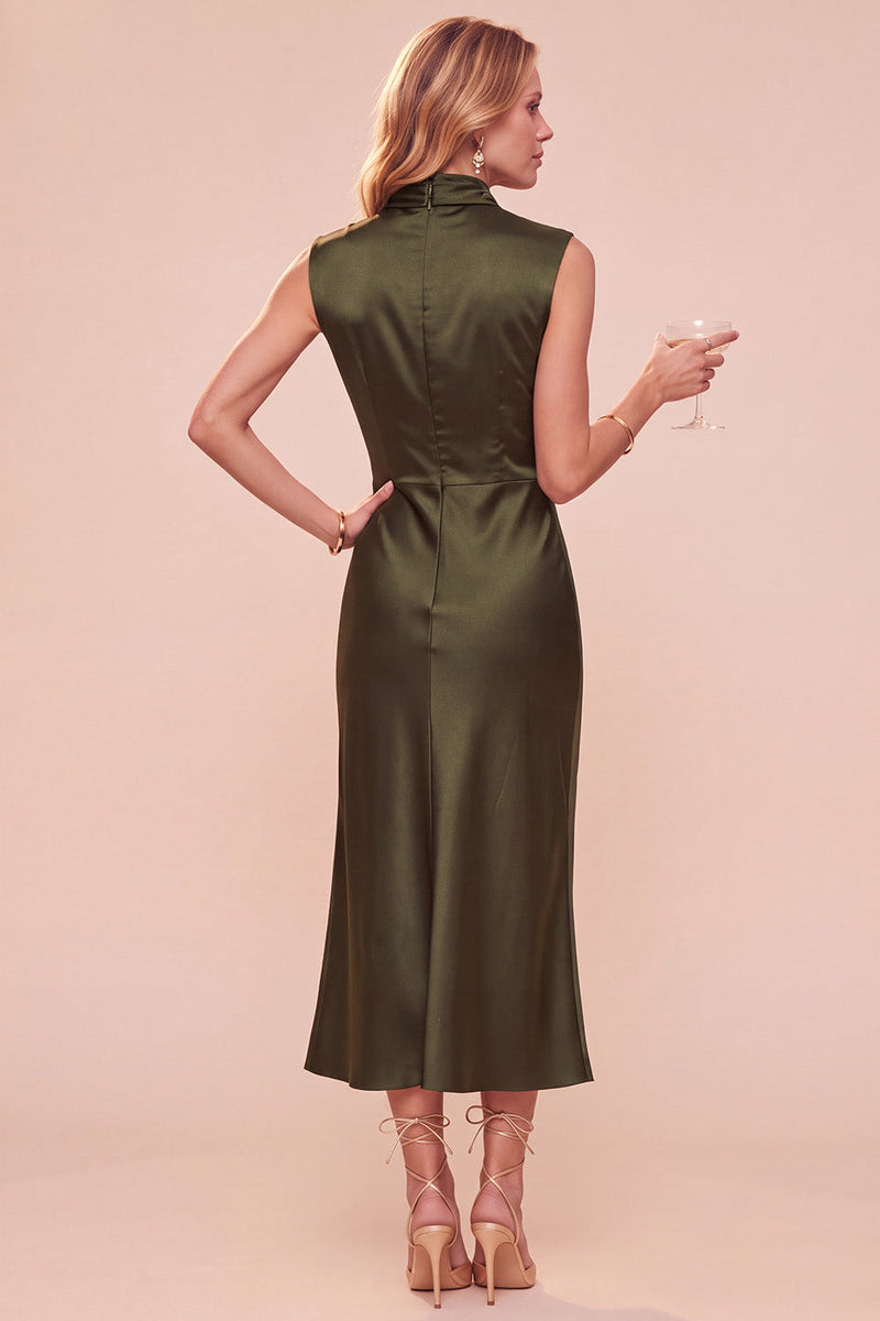 Laden Sie das Bild in den Galerie-Viewer, Kaffee Sheath Cowl-Hals ärmelloses Midi-Kleid mit Spitze