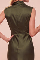Laden Sie das Bild in den Galerie-Viewer, Kaffee Sheath Cowl-Hals ärmelloses Midi-Kleid mit Spitze