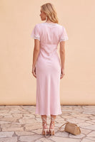 Laden Sie das Bild in den Galerie-Viewer, Blush Sheath V-Ausschnitt Flutter-Ärmel Midi Weihnachtspartykleid mit Spitze