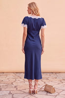 Laden Sie das Bild in den Galerie-Viewer, Blush Sheath V-Ausschnitt Flutter-Ärmel Midi Weihnachtspartykleid mit Spitze