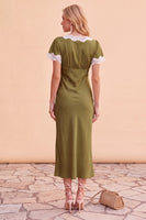 Laden Sie das Bild in den Galerie-Viewer, Blush Sheath V-Ausschnitt Flutter-Ärmel Midi Weihnachtspartykleid mit Spitze