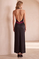 Laden Sie das Bild in den Galerie-Viewer, Schwarz-grünes Halter Satin Maxi Hochzeitsgastkleid
