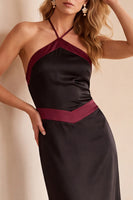 Laden Sie das Bild in den Galerie-Viewer, Schwarz-grünes Halter Satin Maxi Hochzeitsgastkleid