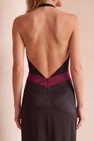 Laden Sie das Bild in den Galerie-Viewer, Schwarz-grünes Halter Satin Maxi Hochzeitsgastkleid
