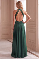 Laden Sie das Bild in den Galerie-Viewer, Grünes A-Linie Langes Festkleid Gerafftes Samtiges Abendkleid