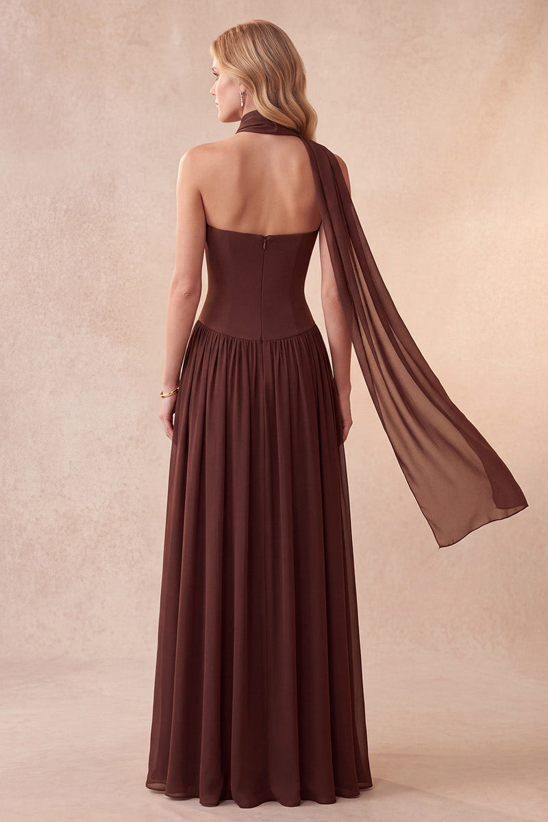 Laden Sie das Bild in den Galerie-Viewer, Kaffee Korsett Sweetheart A-Linie Langes Festkleid mit Strass