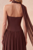 Laden Sie das Bild in den Galerie-Viewer, Kaffee Korsett Sweetheart A-Linie Langes Festkleid mit Strass