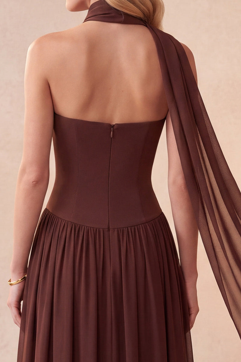 Laden Sie das Bild in den Galerie-Viewer, Kaffee Korsett Sweetheart A-Linie Langes Festkleid mit Strass