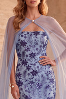 Laden Sie das Bild in den Galerie-Viewer, Schieferblaues Meerjungfrauen Trägerloses Pailletten Langes Blumen Abendkleid mit Umhang