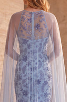 Laden Sie das Bild in den Galerie-Viewer, Schieferblaues Meerjungfrauen Trägerloses Pailletten Langes Blumen Abendkleid mit Umhang