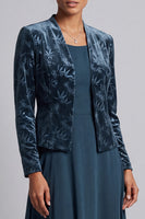 Laden Sie das Bild in den Galerie-Viewer, Pfauenblaues Zweiteiliges A-Linie Langes Mutter der Braut Kleid mit Samt-Bolero-Jacke