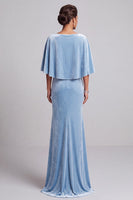 Laden Sie das Bild in den Galerie-Viewer, Hellblaues Meerjungfrauen Cape Samt Langes Festliches Kleid mit 3D-Blume