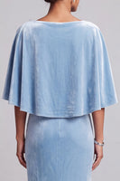 Laden Sie das Bild in den Galerie-Viewer, Hellblaues Meerjungfrauen Cape Samt Langes Festliches Kleid mit 3D-Blume