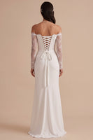 Laden Sie das Bild in den Galerie-Viewer, Weißes Schulterloses Satin Spitzen Langarm Maxi Hochzeitskleid