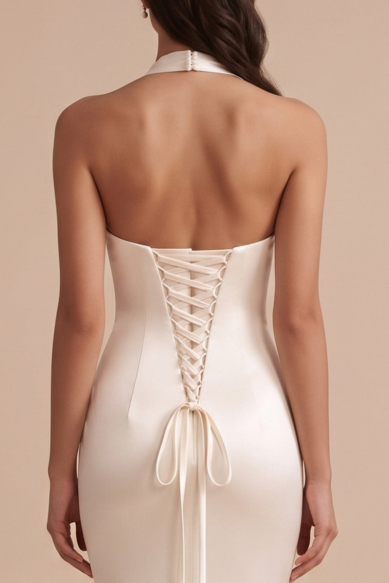 Laden Sie das Bild in den Galerie-Viewer, Weißes Meerjungfrauen Satin Hochzeitskleid mit Stickerei
