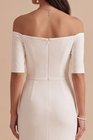 Laden Sie das Bild in den Galerie-Viewer, Weißes Meerjungfrauen Off-shoulder Halbärmel Satin Midi Hochzeitskleid