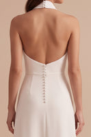 Laden Sie das Bild in den Galerie-Viewer, Weißes A-Line Neckholder Satin Midi Hochzeitskleid