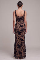 Laden Sie das Bild in den Galerie-Viewer, Kaffee Meerjungfrauen Floral Quadrathals Maxi Samtkleid
