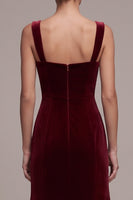 Laden Sie das Bild in den Galerie-Viewer, Burgunderrotes Meerjungfrauen Sweetheart Rüschen Midi Samtkleid mit Schleife