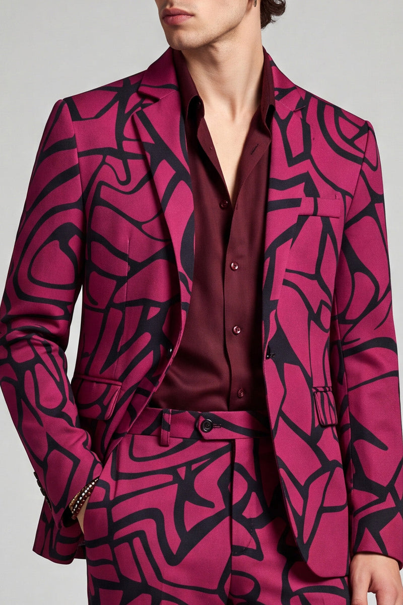 Laden Sie das Bild in den Galerie-Viewer, Ein-Knopf Fuchsia Zweiteilige Herren Abschlussballanzüge mit Knotenknopf