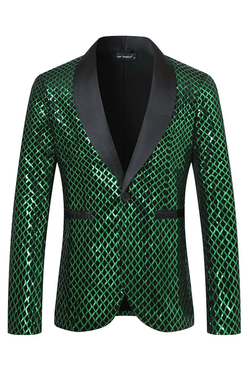 Laden Sie das Bild in den Galerie-Viewer, Schal Revers Smaragdgrüner Einknopf Blazer für Herrenabschlussball