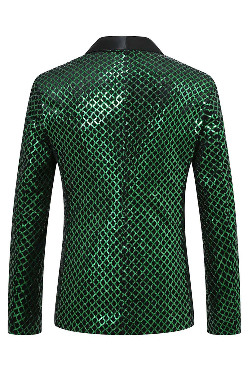 Laden Sie das Bild in den Galerie-Viewer, Schal Revers Smaragdgrüner Einknopf Blazer für Herrenabschlussball