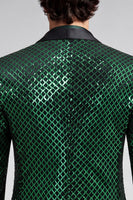 Laden Sie das Bild in den Galerie-Viewer, Schal Revers Smaragdgrüner Einknopf Blazer für Herrenabschlussball