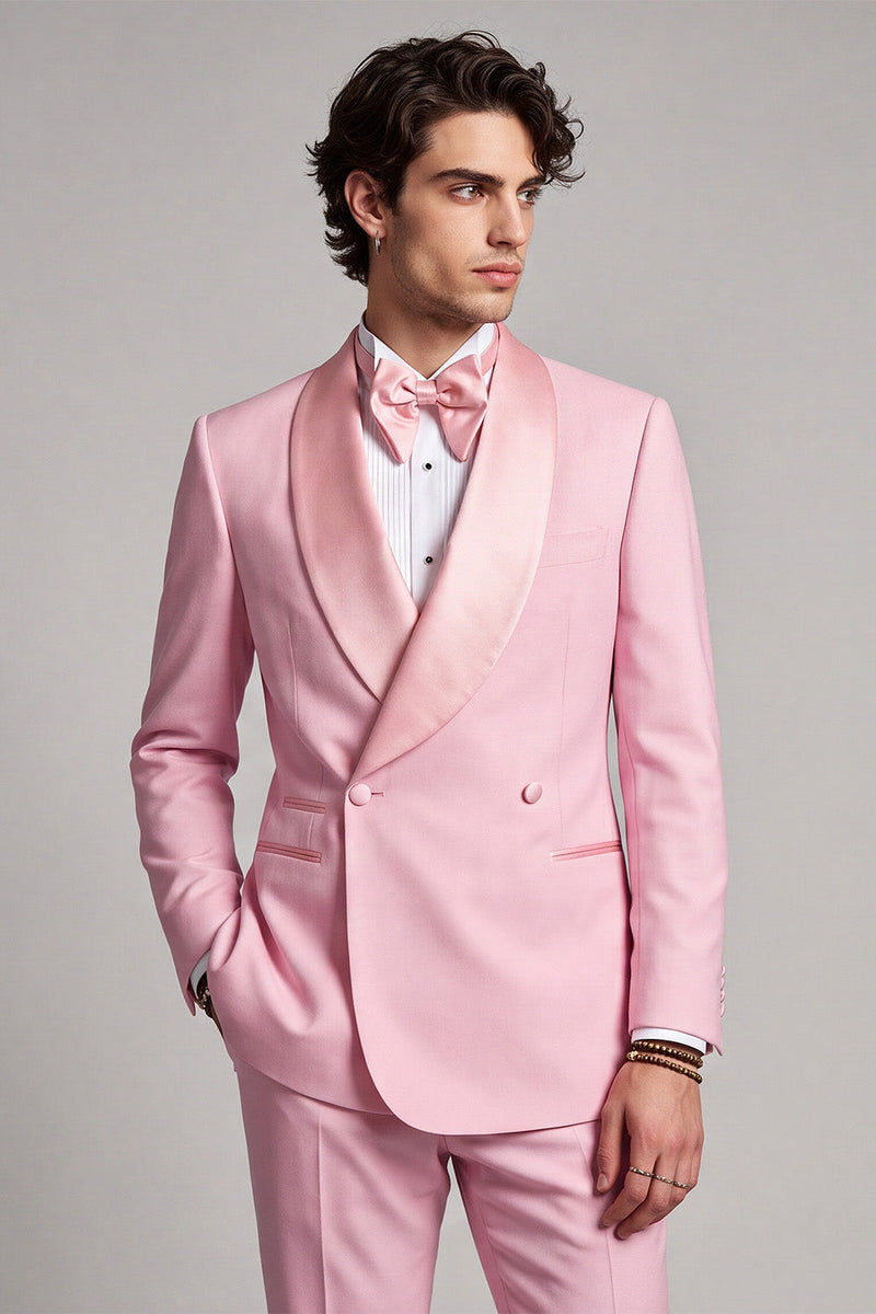 Laden Sie das Bild in den Galerie-Viewer, Doppelreihiger Rosa Schal-Revers Herren Abschlussball-Blazer