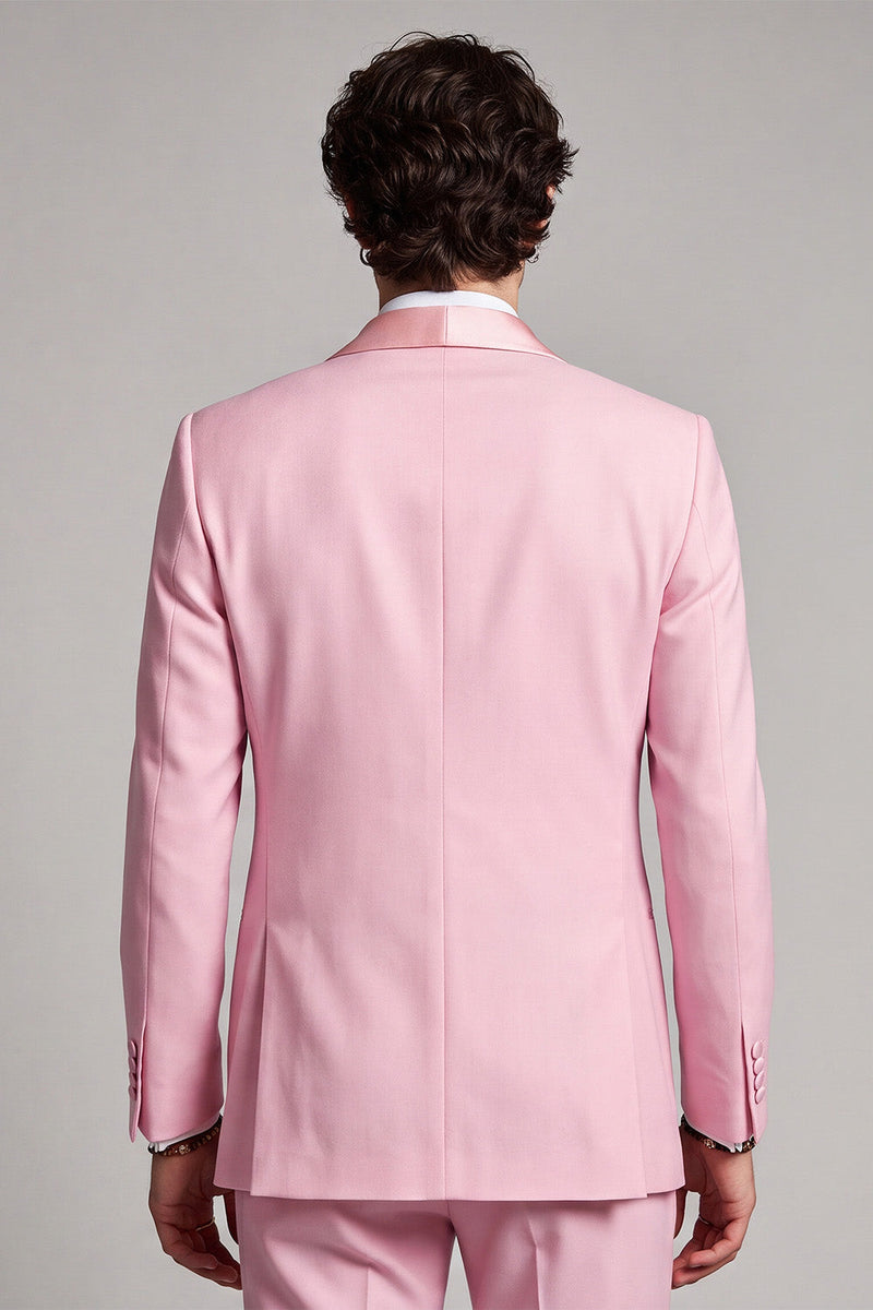 Laden Sie das Bild in den Galerie-Viewer, Doppelreihiger Rosa Schal-Revers Herren Abschlussball-Blazer