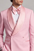 Laden Sie das Bild in den Galerie-Viewer, Doppelreihiger Rosa Schal-Revers Herren Abschlussball-Blazer