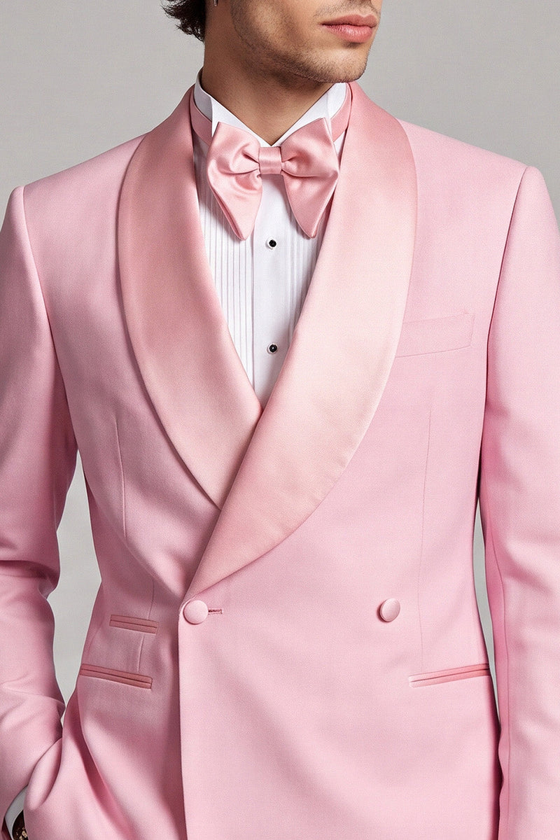 Laden Sie das Bild in den Galerie-Viewer, Doppelreihiger Rosa Schal-Revers Herren Abschlussball-Blazer