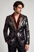 Laden Sie das Bild in den Galerie-Viewer, Peak Revers Ein-Knopf Schwarzer Pailletten Blazer Herren Ball Blazer