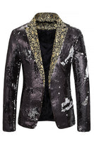 Laden Sie das Bild in den Galerie-Viewer, Peak Revers Ein-Knopf Schwarzer Pailletten Blazer Herren Ball Blazer