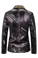 Laden Sie das Bild in den Galerie-Viewer, Peak Revers Ein-Knopf Schwarzer Pailletten Blazer Herren Ball Blazer
