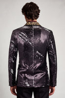 Laden Sie das Bild in den Galerie-Viewer, Peak Revers Ein-Knopf Schwarzer Pailletten Blazer Herren Ball Blazer
