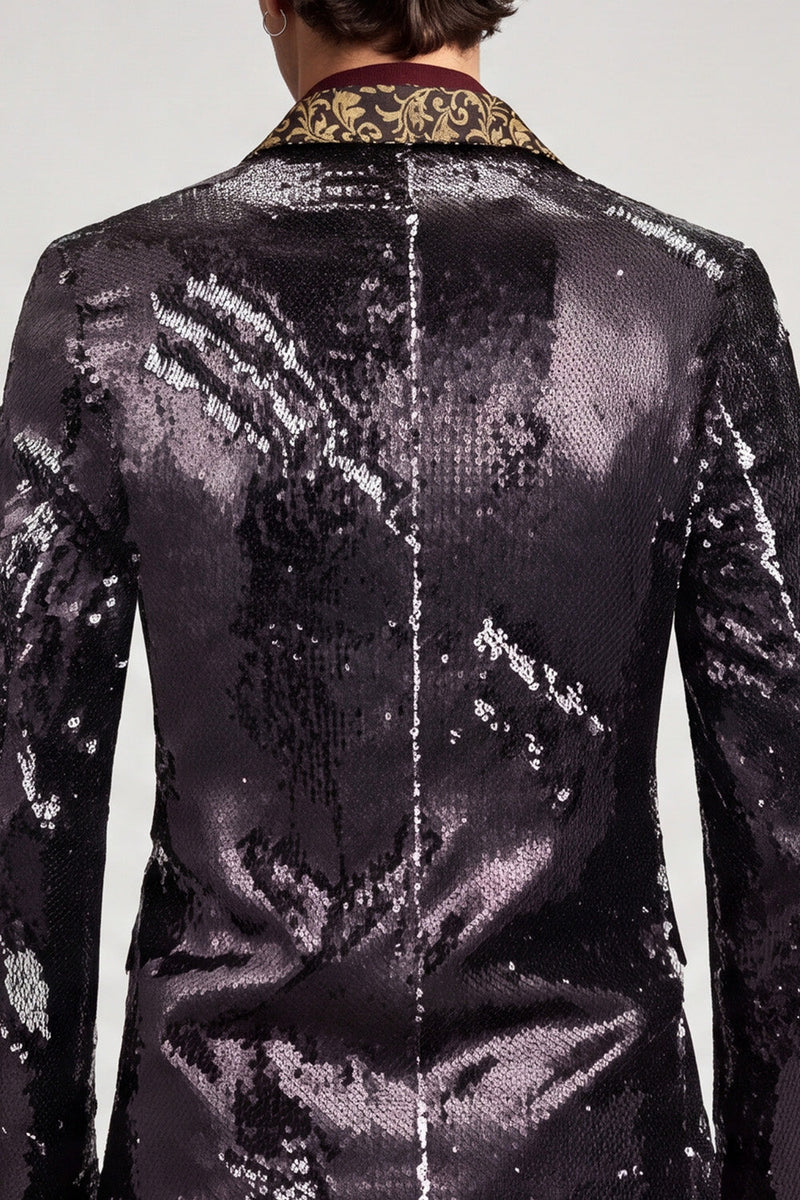 Laden Sie das Bild in den Galerie-Viewer, Peak Revers Ein-Knopf Schwarzer Pailletten Blazer Herren Ball Blazer
