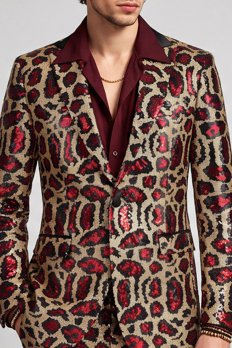 Laden Sie das Bild in den Galerie-Viewer, Burgundergrüner Einknopf Notch-Revers Herren Ball Blazer