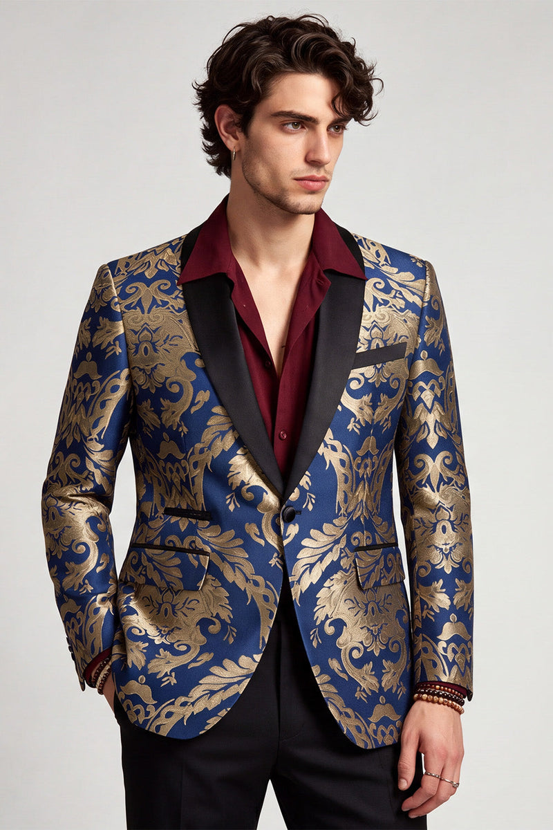 Laden Sie das Bild in den Galerie-Viewer, Marineblauer Einknopf Schal Revers Herren Ball Blazer