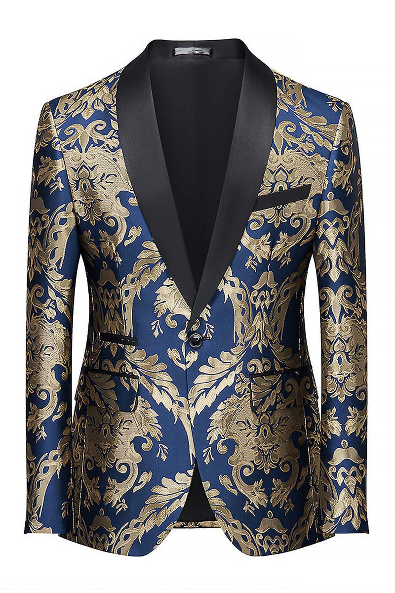 Laden Sie das Bild in den Galerie-Viewer, Marineblauer Einknopf Schal Revers Herren Ball Blazer