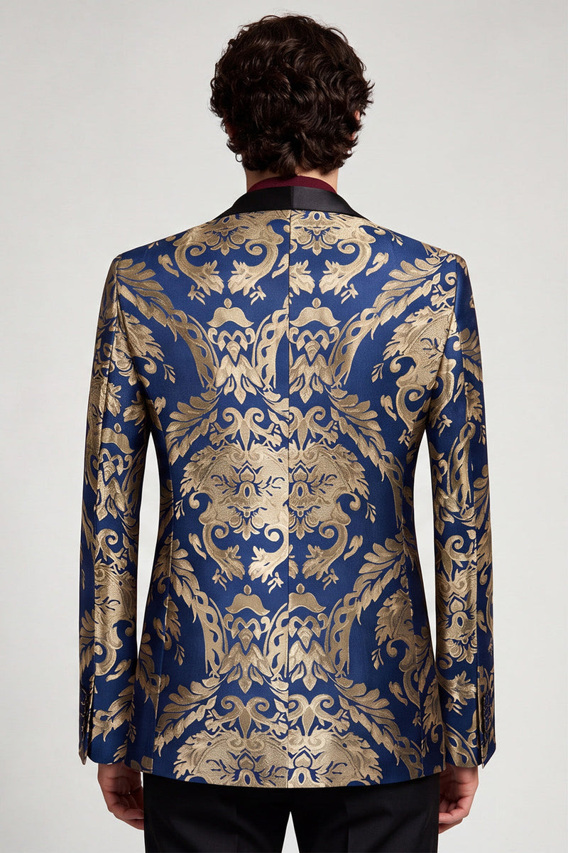 Laden Sie das Bild in den Galerie-Viewer, Marineblauer Einknopf Schal Revers Herren Ball Blazer