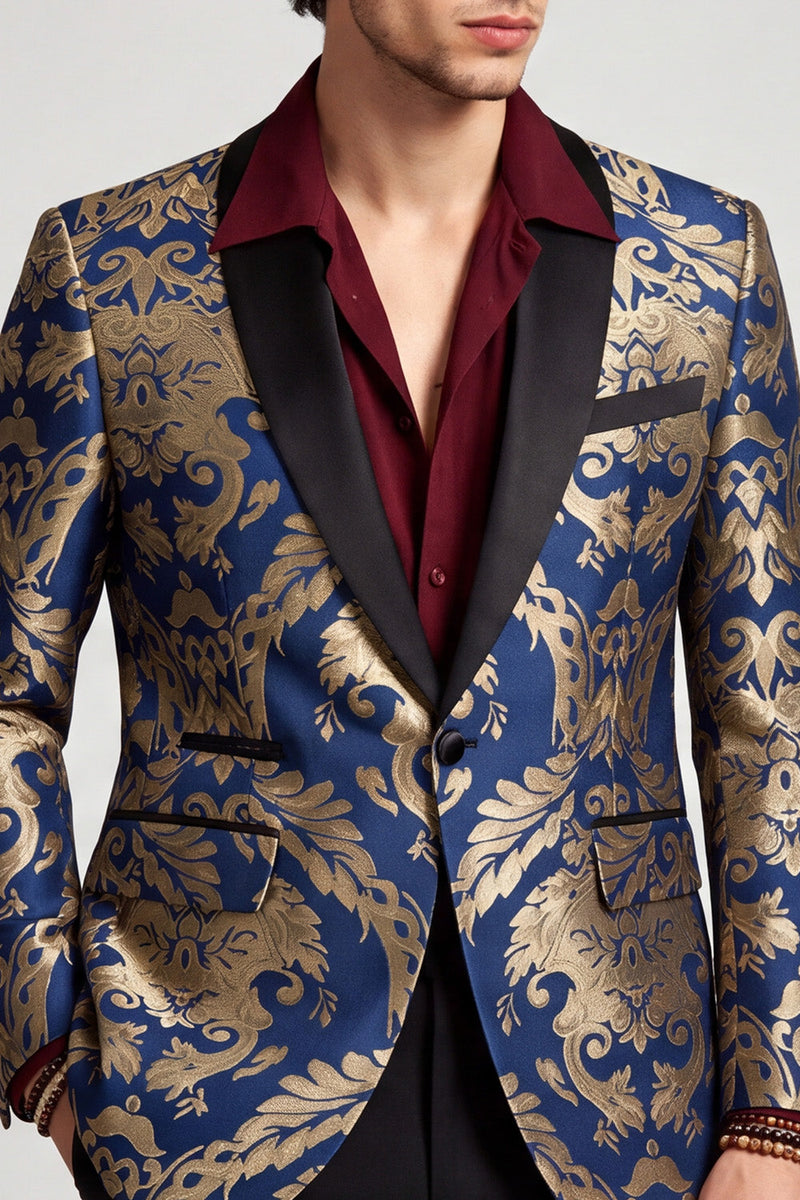 Laden Sie das Bild in den Galerie-Viewer, Marineblauer Einknopf Schal Revers Herren Ball Blazer