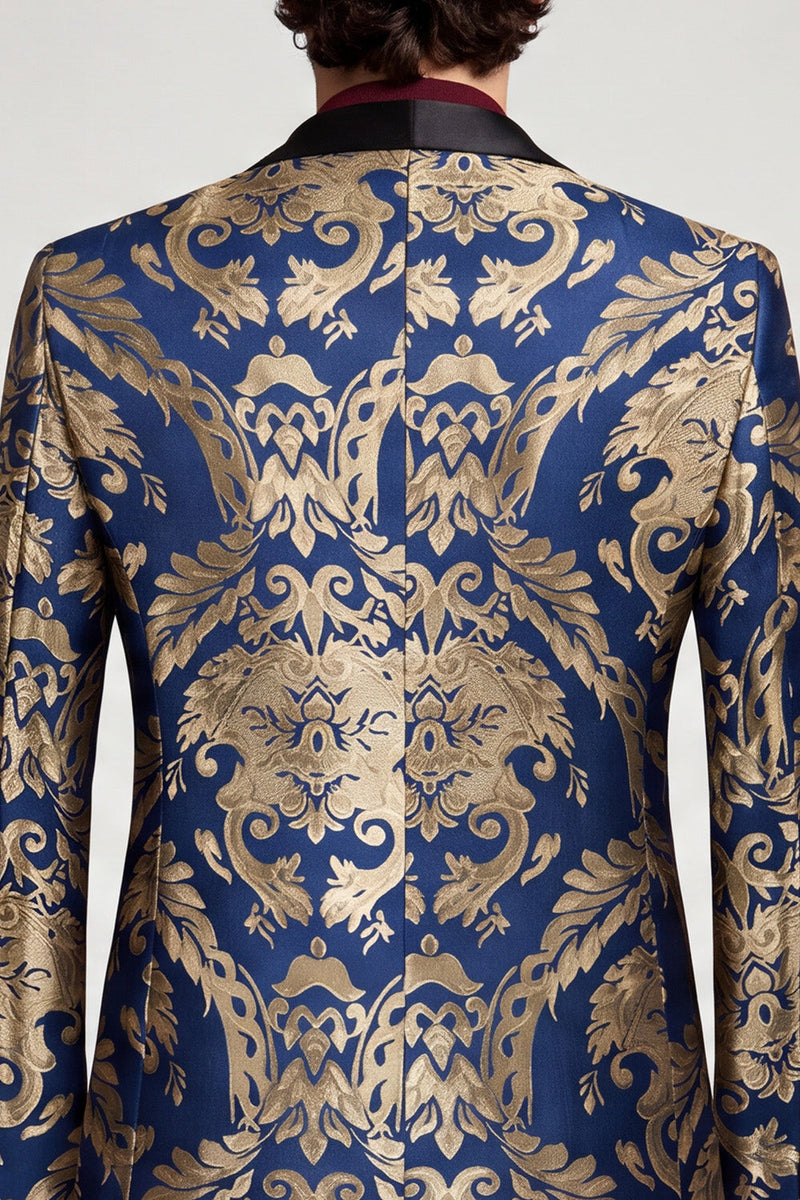 Laden Sie das Bild in den Galerie-Viewer, Marineblauer Einknopf Schal Revers Herren Ball Blazer